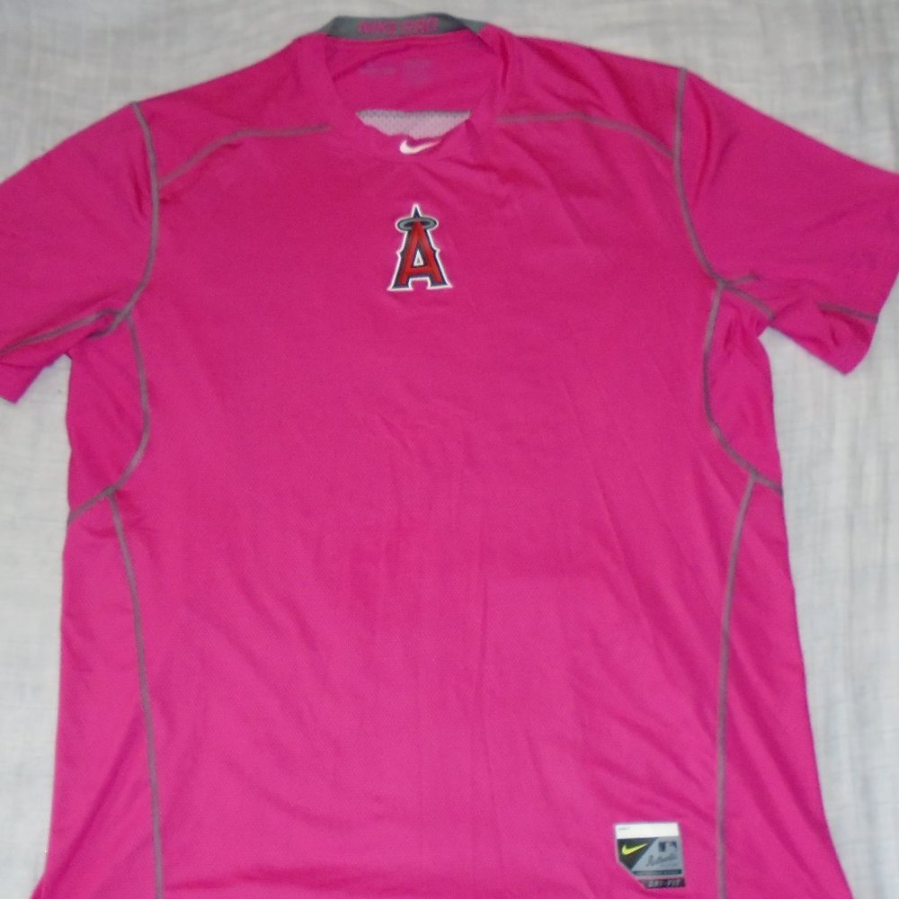 Nike Pro MLB Hypercool Breast Cancer Pink Los Angeles Angels Dri-Fit Shirt 2XL